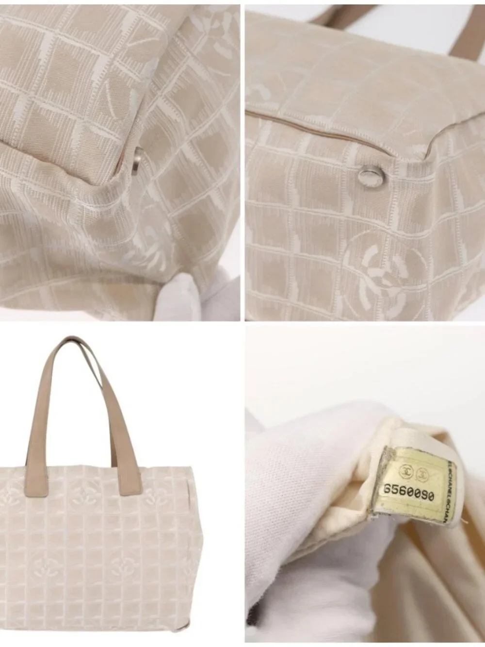 CHANEL New Travel Line Hand Bag Beige Silver CC Auth 154273